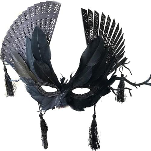 Feather Fan Mask Handmade Fancy Dress Tassels Venetian Masquerade Ball Party Carnival Mask Gothic Accessory Costumes Photograph