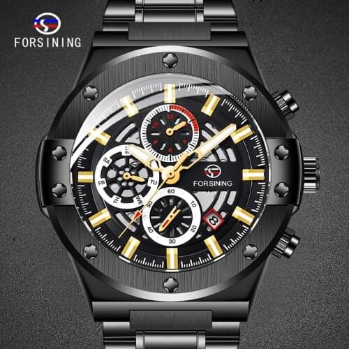 Male Watch Black Men Clock 3 Sub-Dial Design Mechanical Automatic Mans Wristwatch Waterproof Mans Clock