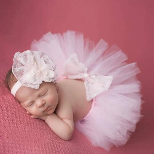 Soft Pink Baby Girl Tutu Set with Lace Headband Newborn Photography Photo Prop Toddler Accessories Flower Tutus Skirt Outfit