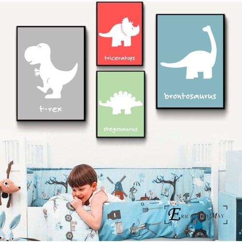 Dinosaur Cartoon Set Canvas Art Print Painting Poster Wall Pictures Kids Room Home Decorative Wall Decor Picture No Frame
