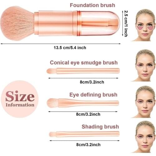 Q1FB Convenient Retractable Makeup Brush Powder Blush Liquids Creams Beauty Cosmetic Tools Four-in-One Handheld
