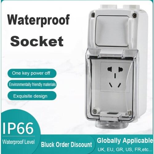 Outdoor Waterproof Socket IP66 Multi-function Three-hole One-button Power-off Industrial Wall Charging Sockets UK US GR EU FR TL