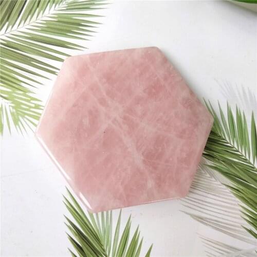 Natural Madagascar Rose Quartz Crystal Slice Polished Hexagon Pink Crystal Stone Coaster Healing Decoration