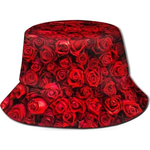 CINESSD Bucket Hat Unisex Bob Caps Hip Hop Gorros Red Natural Roses Summer Panama Cap Beach Sun Fishing Hat