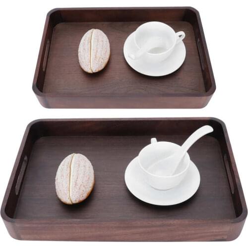 Rectangular Wooden Serving Tray With Open Hole Handle Food Tea Set Teaware Tray