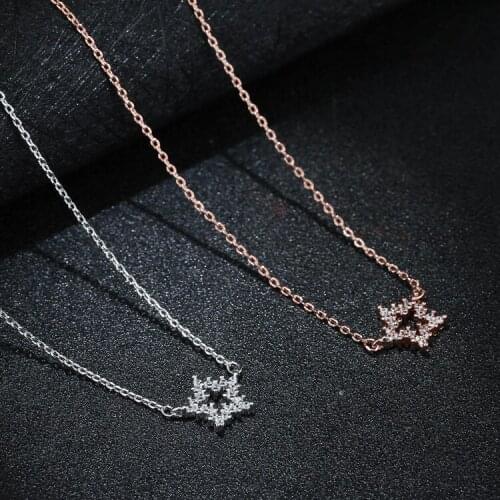 Daisies 925 Pure Silver Rose Gold Single Chain Female Fashion Elegant Crystal Hollow Star Zircon Choker Necklace