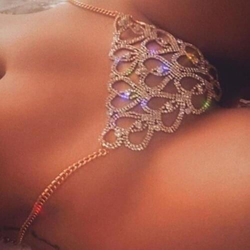 Heart Rhinestone Body Jewelry Sexy Lingerie Women Gift Charming Belly Chains for Waist Jewellery Gift Rhinestone Thong