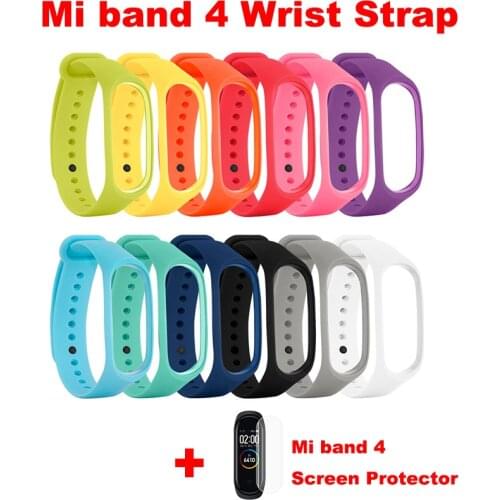 Mi band 4 silicone wrist strap for original Xiaomi Mi Band 4 mi4 Smart replacement Wrist strap Mi band 4 with screen protector