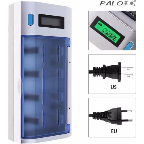 PALO 4 Slots Independent Rechargeable LCD Display Smart Screen Battery Charger for Ni-MH NI-CD AA / AAA / SC / 9V Batteries