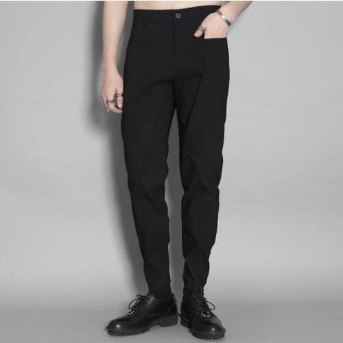 British personality splicing in spring and summer nine-point trousers slim feet stretch pants mens trend casual pants blac