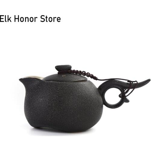 Vintage Balck Ceramic Teapot Coarse Porcelain Japanese Style Tea Pots Strainers Hand Grasp Pot Cup Kung Fu Tea Household Teaware