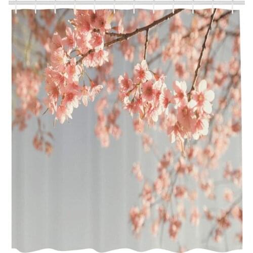 Peach Shower Curtain Scenery Tree Print for Bathroom shower curtain durable fabric accessories creative with 12 hooks 180