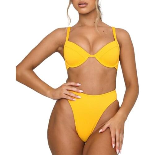 Women Fashion 2-piece Swimming Suits Two Piece Sleeveless Solid Color Tops+Bottoms Bikini Sets Summer Swimwear