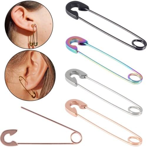 1pc Stainless Steel Pin Earrings Safety Pin Cartilage Minimalist Hoop Earrings Personalized Dangle Drop Piercing Jewelry