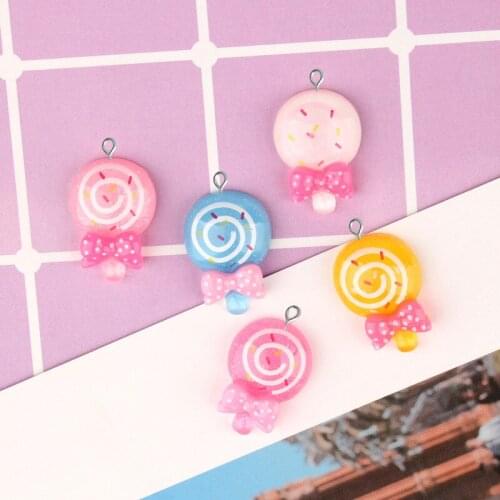 10pcs 15x21mm Resin color lollipop candy charms flatback cabochon pendant jewelry making Diy Hair Ornaments Hanging Material