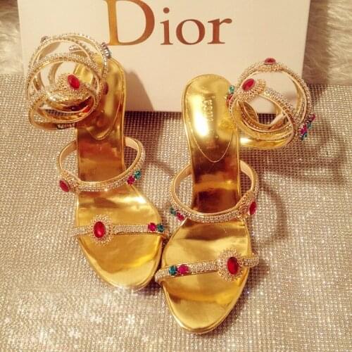 2020 Summer High Heel Sandal Boots Sandals Gold Rhinestone Shinny Women Rhinestone Strappy Gladiator Bridal Wedding Shoes