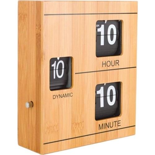 Bamboo Wood Flip Clock Automatic Creative Table Desk Clock Living Room Retro Table Watch Clocks Office Horloge Home Decor Gift
