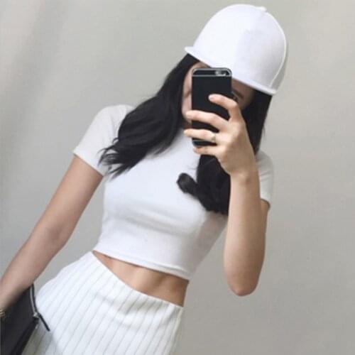 White Black Short Sleeve Casual Streetwear TShirt Fashion Female Tops & Tees Women Cotton O-Neck Tight T-shirt