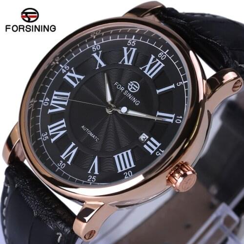 Forsining Mens Watch Top Brand Luxury Automatic Business Style Leather Strap Analog Dress Fashion Mechanical Wristwatch Men