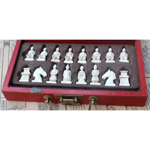 Decorative Archaized terracotta warriors three-dimensional chess pieces wooden folding board trumpet cartoon chess ideas