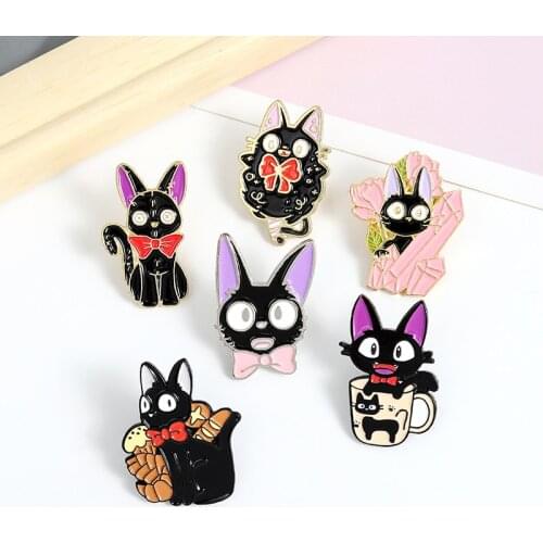 DIY Cute Black Cats Enamel Lapel Pins Cartoon Animals Brooches Badges Fashion Kitty Pins Gifts for Friends Wholesale