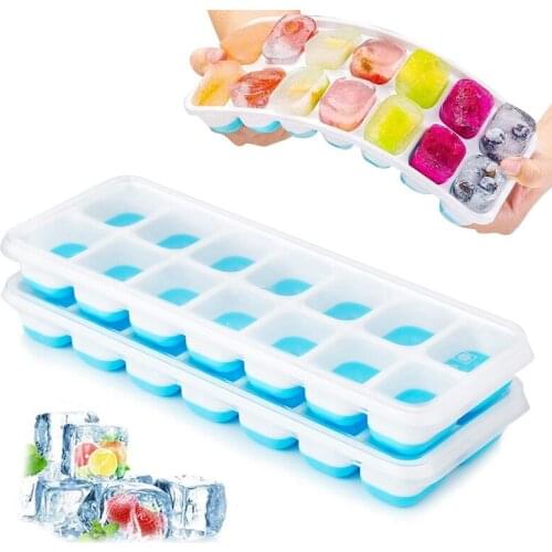 Ice Square Mold, Silicone Ice Square Mold With Lid, Space-Saving And Stackable Ice Tray Ice Cube,BPA-Free