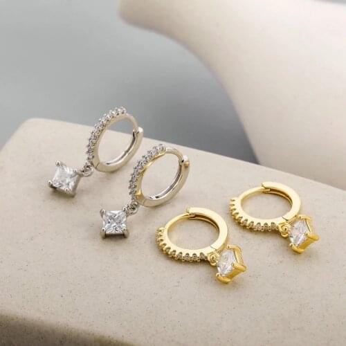 HKMMH 925 Sterling Silver Square Zircon Earrings Female Fashion Temperament Rhinestones Gorgeous Jewelry Handmade Accessories