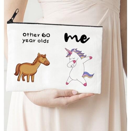 60 Year Olds Makeup Bag Flowers Horse Print Canvas Storage Bag 2021 Funny Cosmetic Bags for Mom Gift Animal Prints Bags