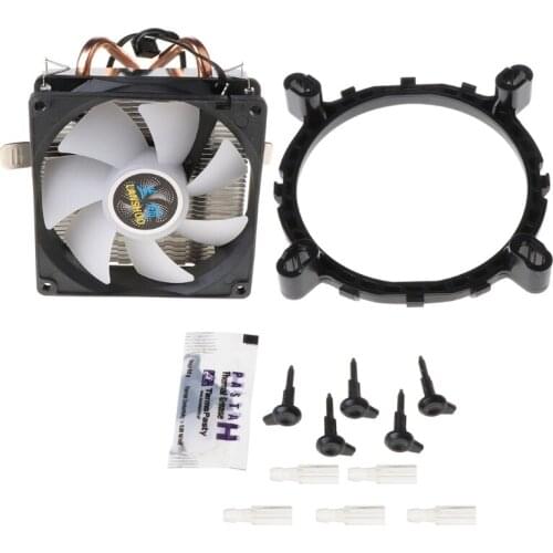 CPU Cooler 2 Copper Heat Pipes 3Pin CPU Cooling Fan with 5 Colors Light for LGA 1151/1155/1156/AM2+/AM3+/AM4