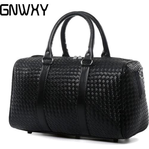 New Fashion Black Woven Travel Bag Large Capacity Casual Business Weekend Overnight Bags PU Leather Luggage Bag Dripshipping