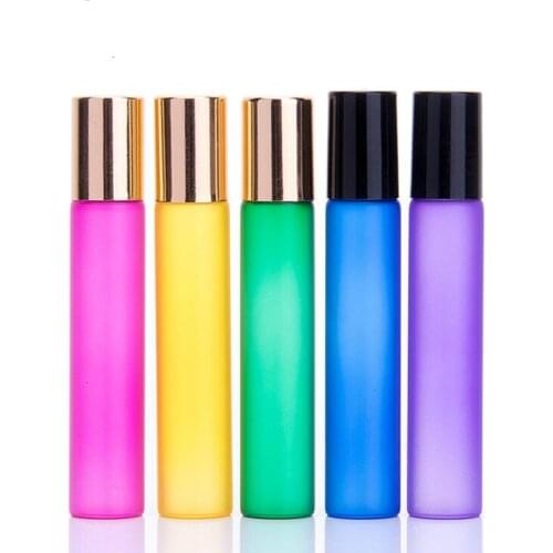 Fashion 10ml Colorful Glass Essential Oil Bottle Empty Perfume Stainless Steel Rollerball Fragrance Container LX3656