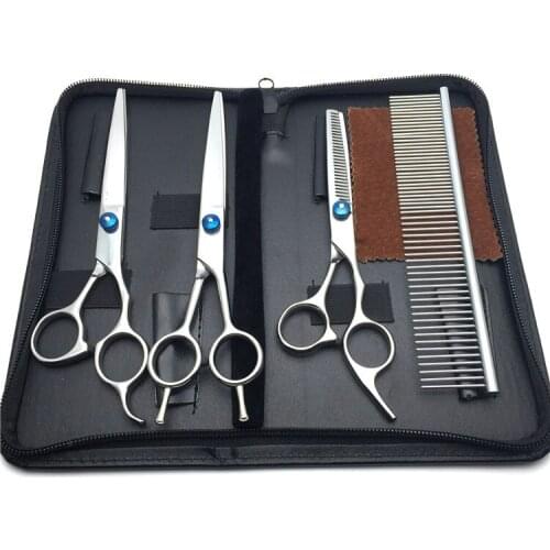 7 "pet hair cutting tools color scissors set pet double tail universal curved straight tooth