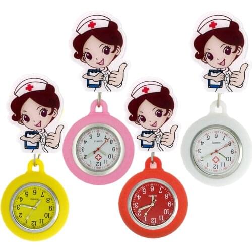Half-length cartoon Dedicated nurse doctor women ladies female pocket watches hospital Stretchable hang badge medical gift watch