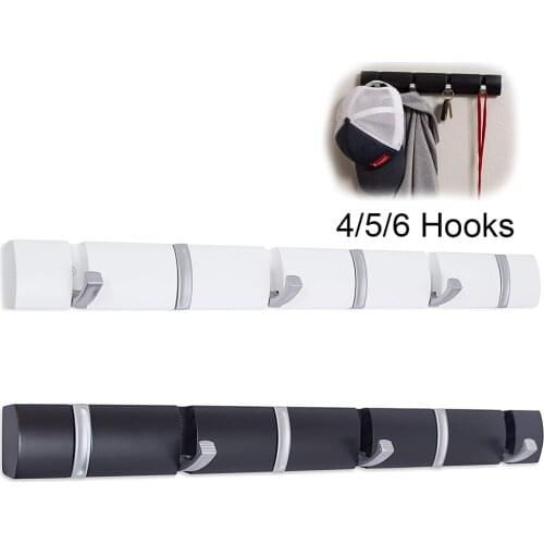Wall Mounted 4 5 6 Folding Hooks Rack Folding Coat and Hat Rack Hooks - Towel Cap Leash Backpack Holder