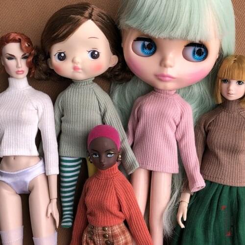 New White Pink Doll Clothes long sleeve ATurtleneck Sweater for blyth azone ob24 Barbies 1/6 Doll Accessories Clothes