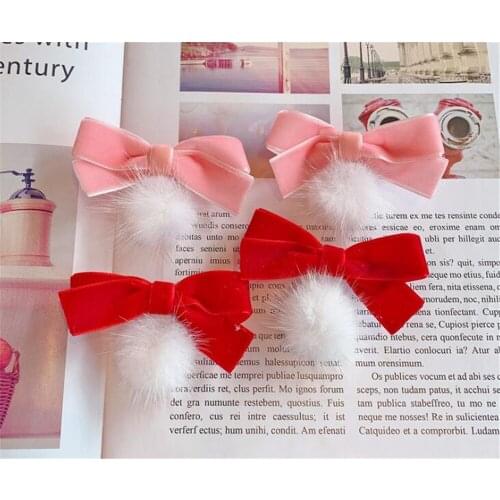 New Year Pom Pom Ball Hair Clip Sweet Lolita Girl Hairpin Bow Side Clip Hair Accessories D301