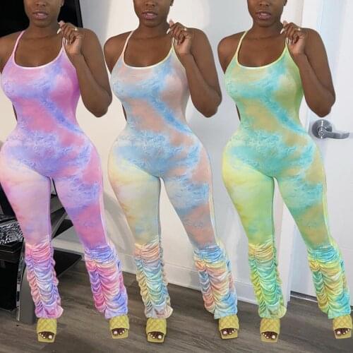 Ueteey New Jumpsuit Trendy Tie-dye Fold Design Jumpsuit