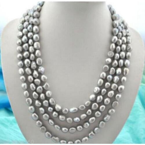 Extra long 7-8mm baroque gray freshwater pearl necklace 100"