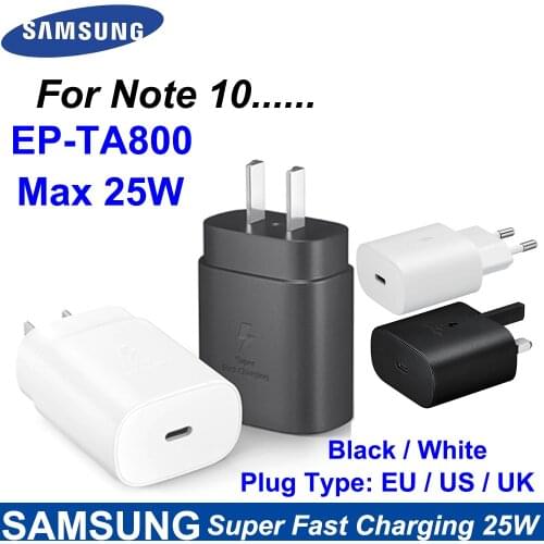 Original 25W Super Fast Charger Galaxy Note 10 Charger EU/US/UK Plug Power Adapter For Samsung S10+ Note 7 8 9 Note 10 Plus （5G