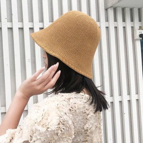 6 Colors Summer Breathable Bucket Hats Women Dome Solid Knitted Sun Protection Hat Street Beach Fishing Caps Casual All Match