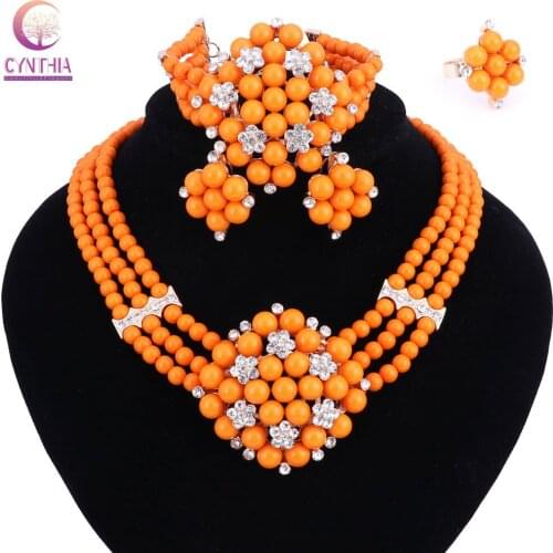 New Year Gift~Beads Choker Classic Orange Red Blue Roses Nigerian African Beads Jewelry Set Wedding Party Queen Jewelry Sets