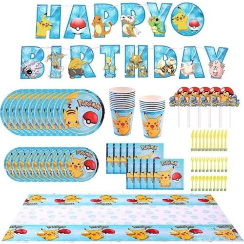 Pokemon Pikachu Theme Kid Birthday Party Supplies Kid Disposable Tableware Party Balloon Set Birthday Party Decorations Supplies