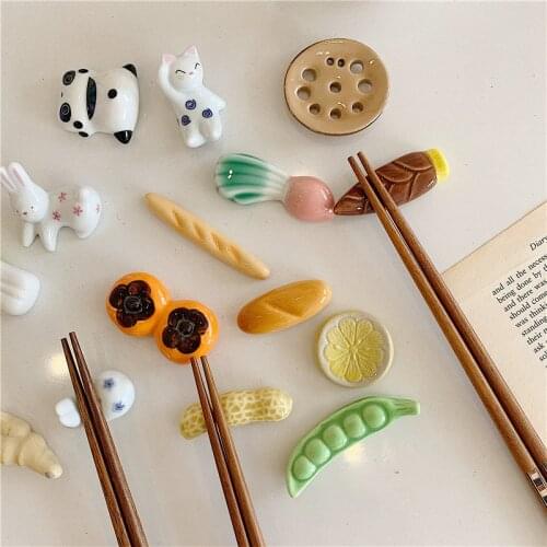 Japanese Style Chopstick Holder Ceramics Chopsticks Rest Vegetable Fruits Shape Fork Shelf Kitchen Tableware Dining Table Decor