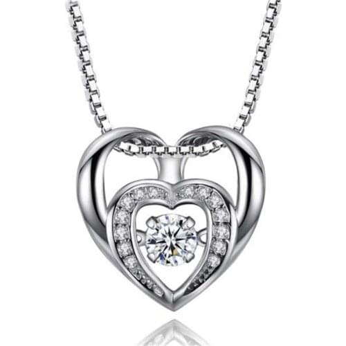 Fine Double Heart Shaped Crystal Clavicle Silver Color Necklace Wedding Womens Pendant Necklace Romantic Lovers Jewelry Gift