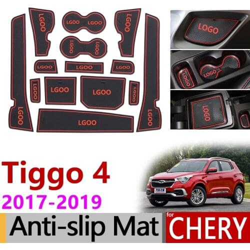 Anti-Slip Gate Slot Mat Rubber Coaster for Chery Tiggo 4 2017 2018 2019 Tiggo4 Tiggo 5x Accessories Car Stickers 14Pcs Red/White