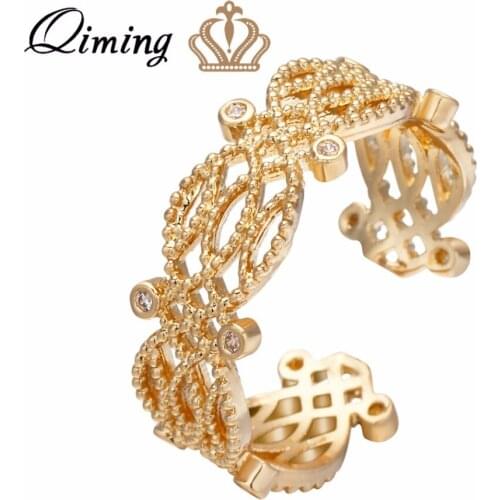 QIMING Love Crystal Ethnic Ring Women Fashion Jewelry Open Finger Adjustable Rings For Girls Vintage Indian Jewelry