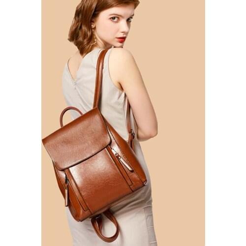 Backpack European and American fashion retro oil wax leather backpack portable leather ladies backpack sh110011