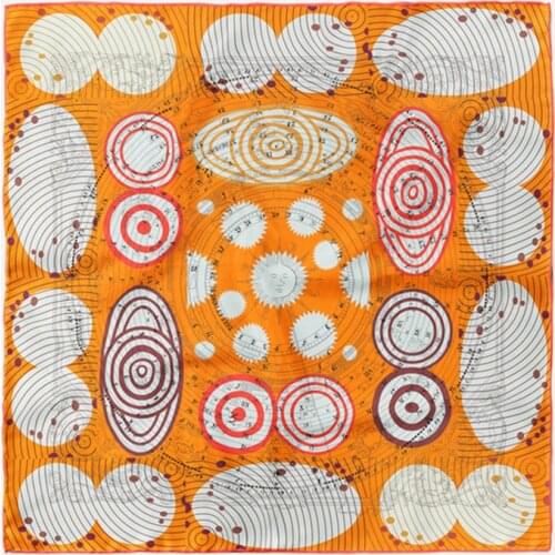 Twill Silk Scarf Woman Planet Print Square Scarves Wraps Bandana Small Hijab Silk Foulards Lady Tie Headband Neckerchief 53CM