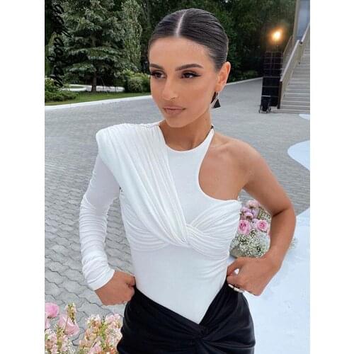 Ggbaofan Sexy One Shoulder Backless Twist Bodysuits Women Long Sleeve Top Slim High Waist Bodysuit Club Party Streetwear