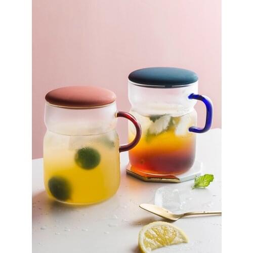 Glass Household Creative Transparent Heat Resistant Tea Cup Glass Water Cup Office Men and Women with Cover Couple Cup